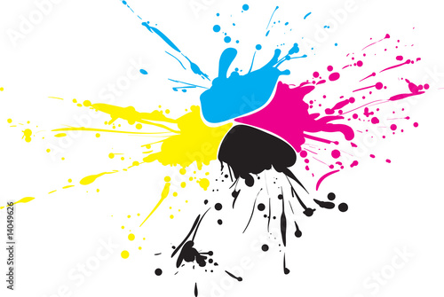 CMYK paint splat whith drops