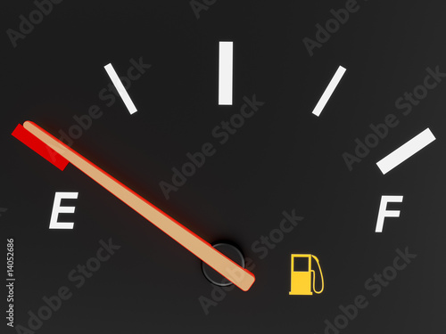 Cuadro en lienzo A closeup of a car fuel gauge showing empty