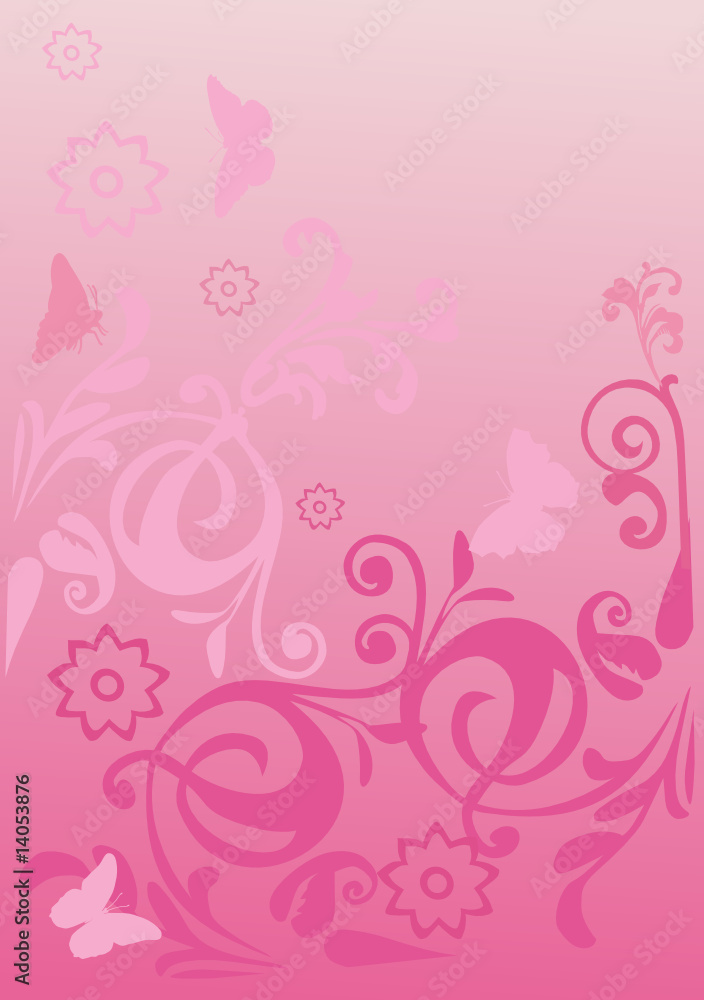 pink curled background with butterflies