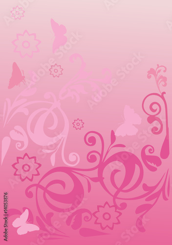 pink curled background with butterflies