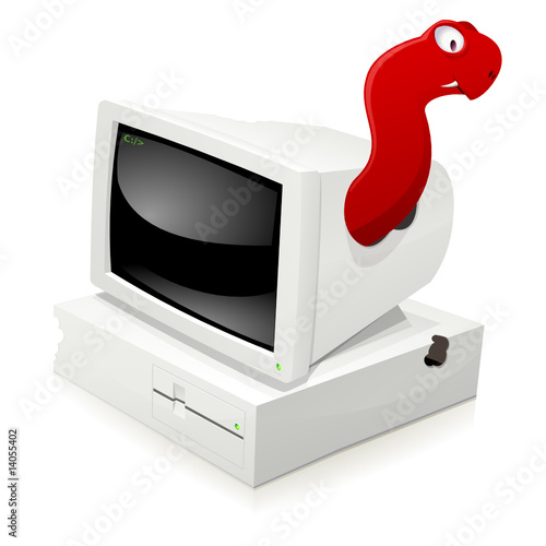 Ordinateur des années 80 attaqué par un ver (reflet)