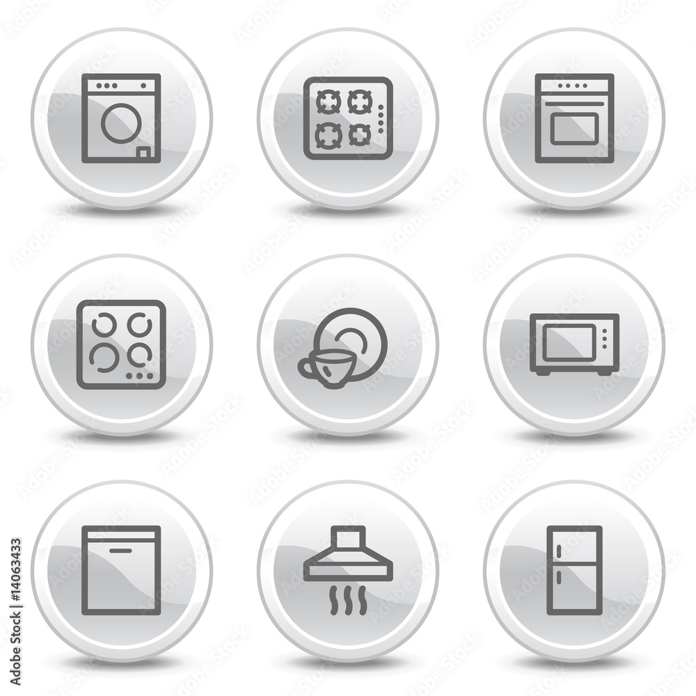 Home appliances web icons, white circle buttons series Home appliances web icons, white circle buttons series