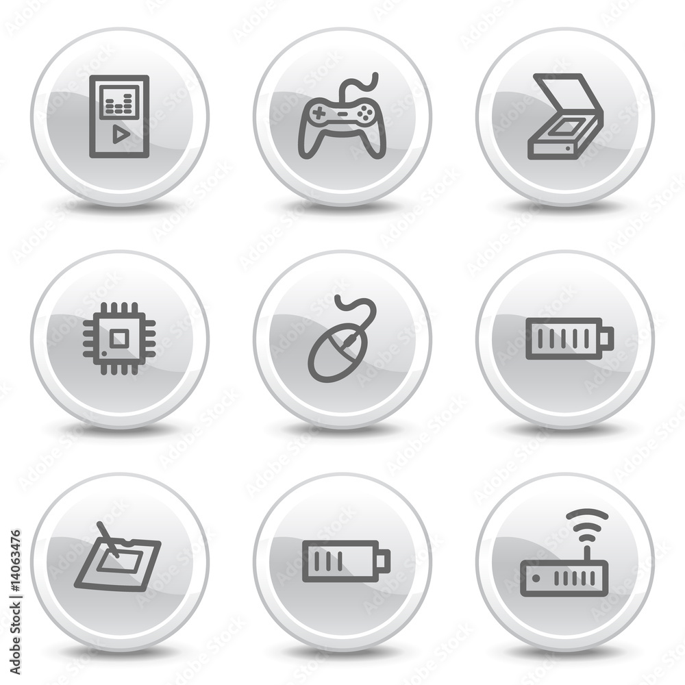 Electronics web icons set 2, white glossy buttons series Electronics web icons set 2, white glossy buttons series