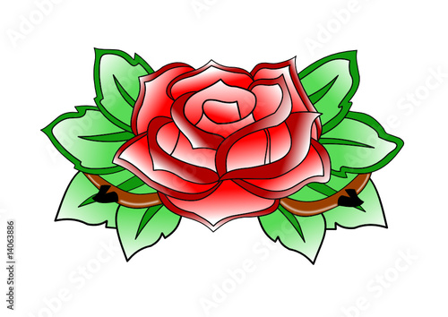 aufgegangene Rose mit Blättern als Vektor