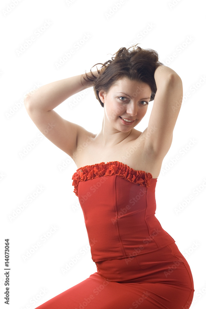 Caucasian girl posing in evening dress. Isolated on white. Caucasian girl posing in evening dress. Isolated on white.