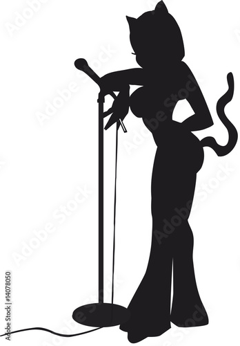 Black Cat woman singer smoking with her mic