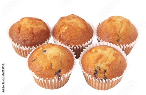 Blueberry muffins on white