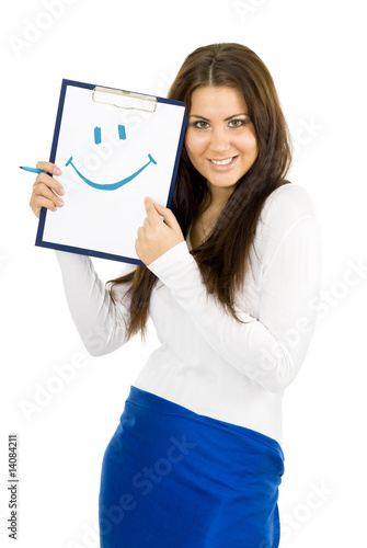 woman drawing smile