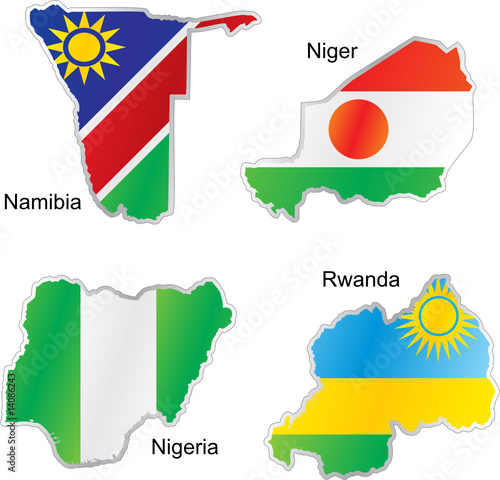 isolated african flags in map shape