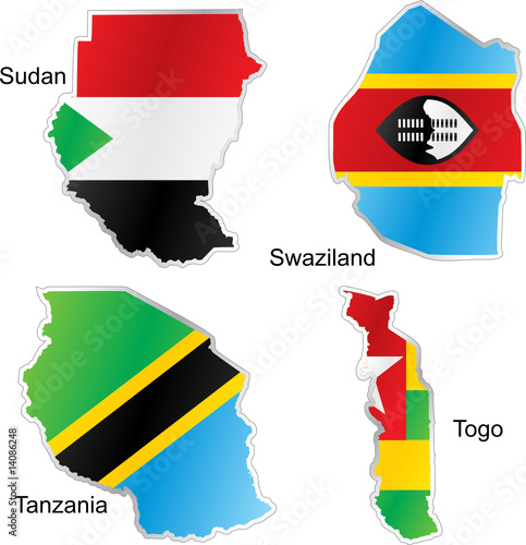 isolated african flags in map shape