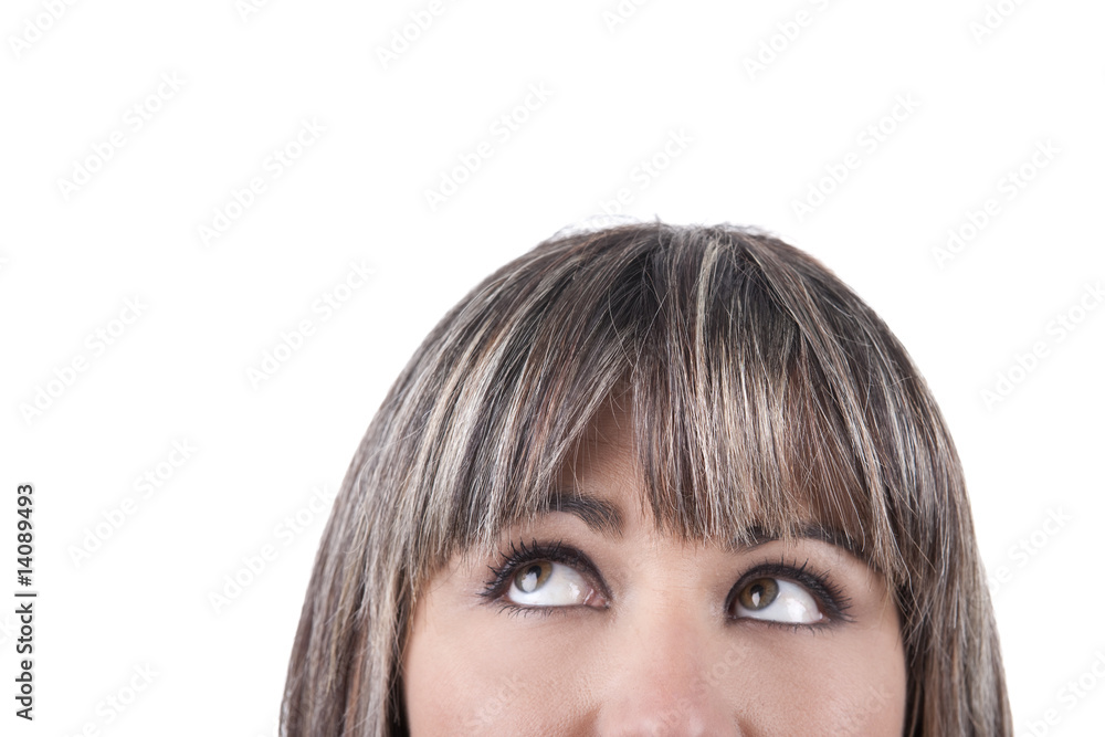businesswoman half face with eyes looking up businesswoman half face with eyes looking up