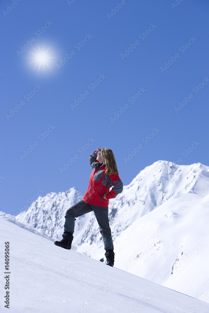 Frau, Winter, Berge, Sonne
