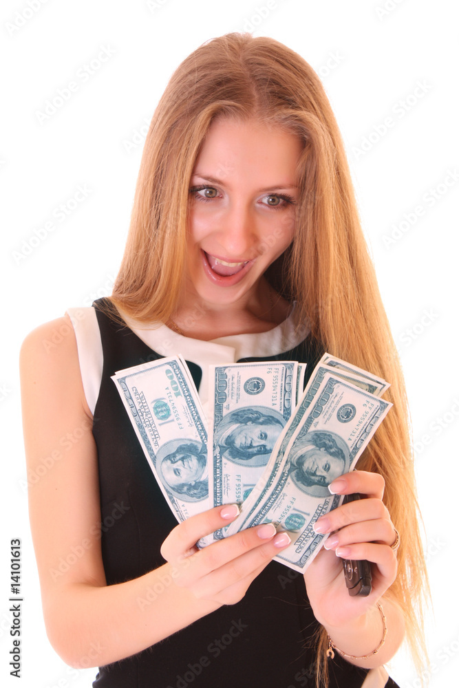 Young girl count dollars Young girl count dollars