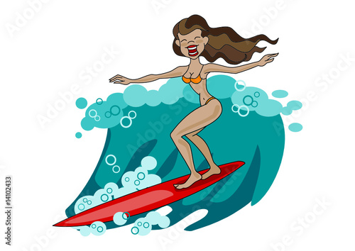 Girl surfing the wave