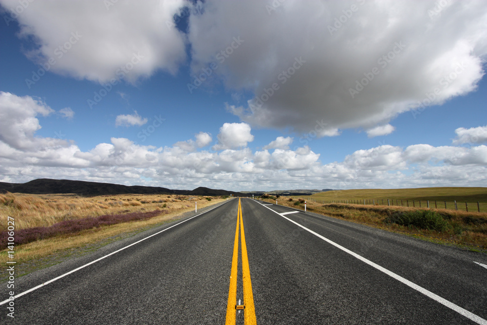 Straight scenic road in New Zealand