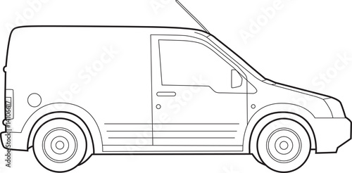 Illustration of  a van, line drawing on white