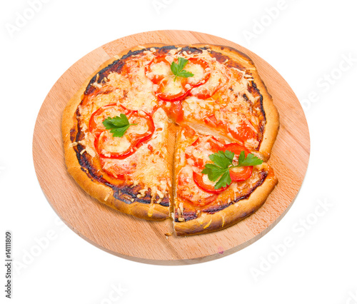 tomato pizza with pepper. close up.isolated
