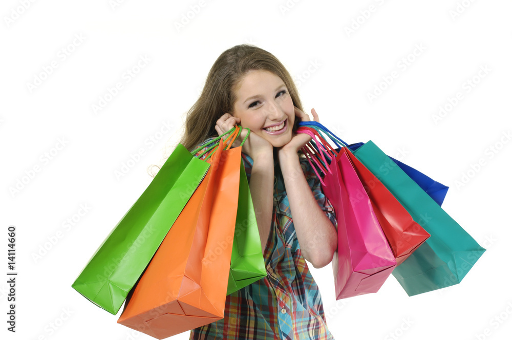young woman holding several shopping bags. young woman holding several shopping bags.