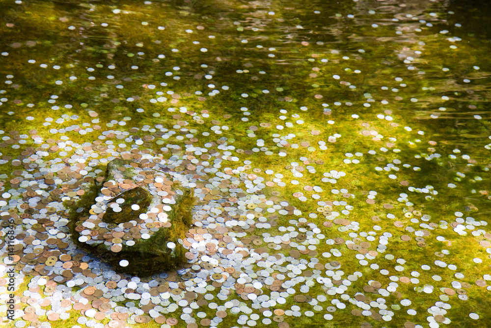 Fototapeta premium Coins in a wishing well in Kyoto