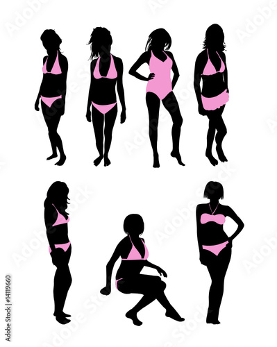 silhouette girls pink bikini