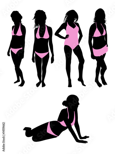 silhouette girls pink bikini