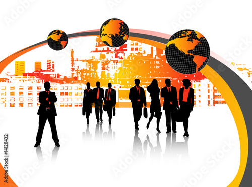 Illustration of people and city