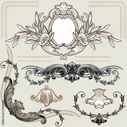 Set Of Classic Floral Decoration Elements
