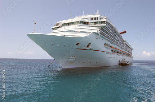 Cruise Ship at Anchor Off Halfmoon Key in the Bahamas