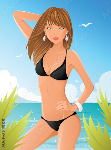 Girl in black bikini