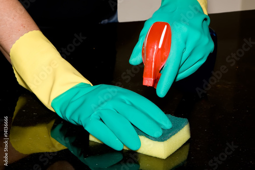 Surface being wiped with sponge