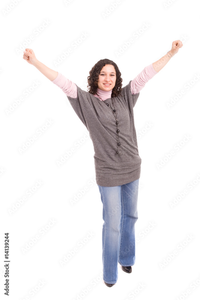 Very happy girl with arms raised Very happy girl with arms raised