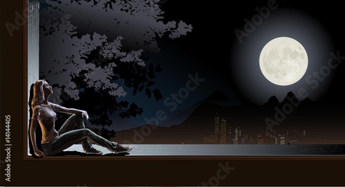 woman staring at the moon