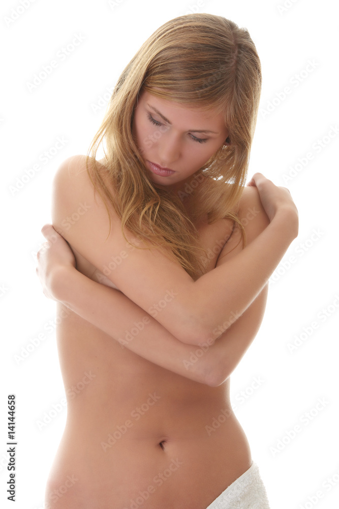 Fototapeta premium Beautiful young naked woman isolated on white background