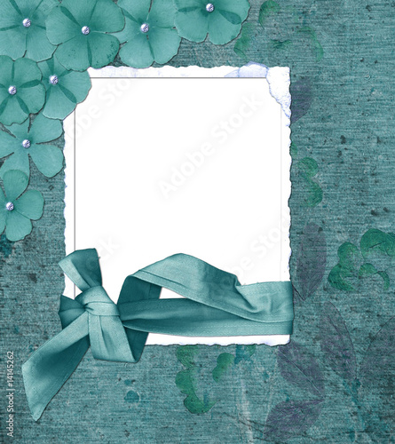 encadrement, sur fond et fleurs turquoise