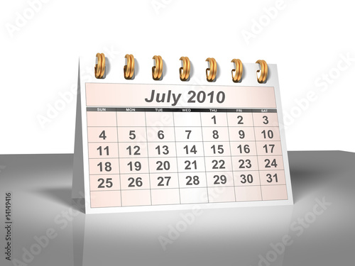 Desktop Calendar (3D). July, 2010.