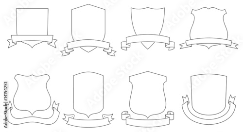 Set of vector emblems, crests, shields and scrolls