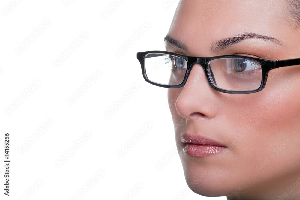 Womans face with glasses close up Womans face with glasses close up