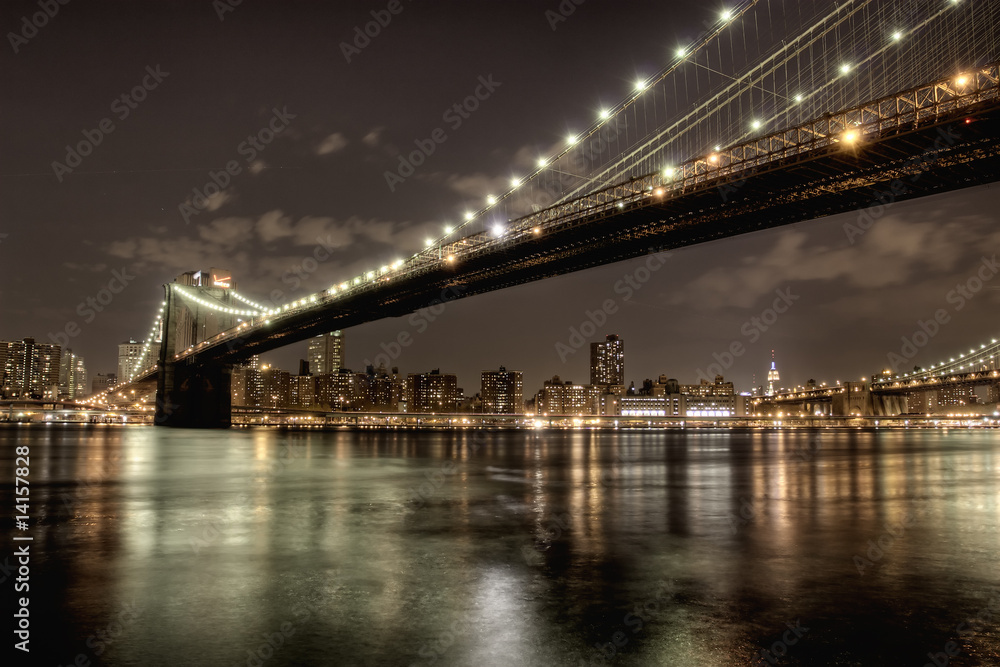 Brooklyn Bridge at night in HDR