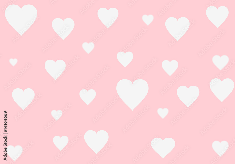 White hearts on pink background, one here blurred.