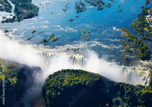 Zambezi river and Victoria Falls, aerial view #14166473