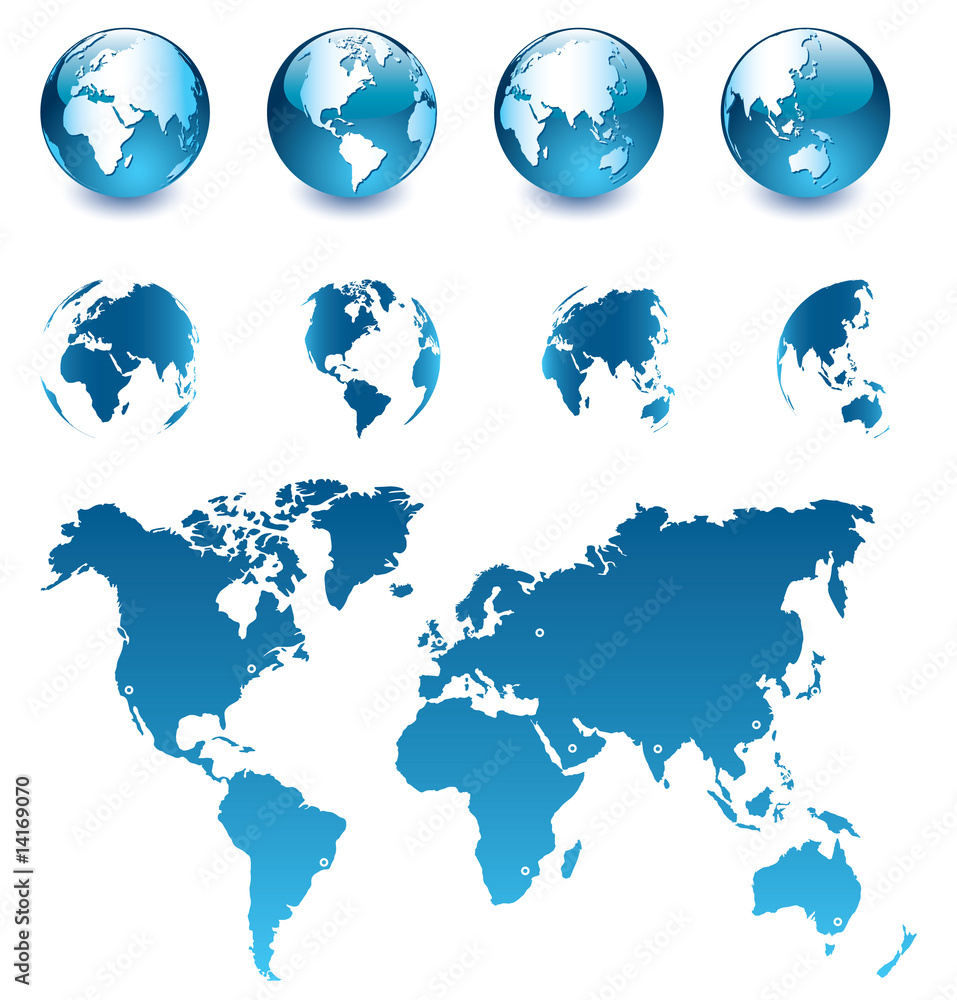 Vector Globe and Map of the World [set 1] Stock Vector | Adobe Stock