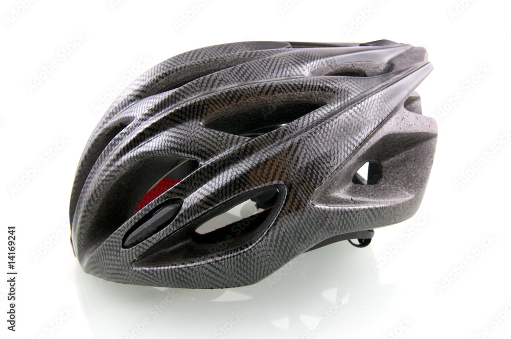 Fototapeta premium Black bicycle helmet on white background