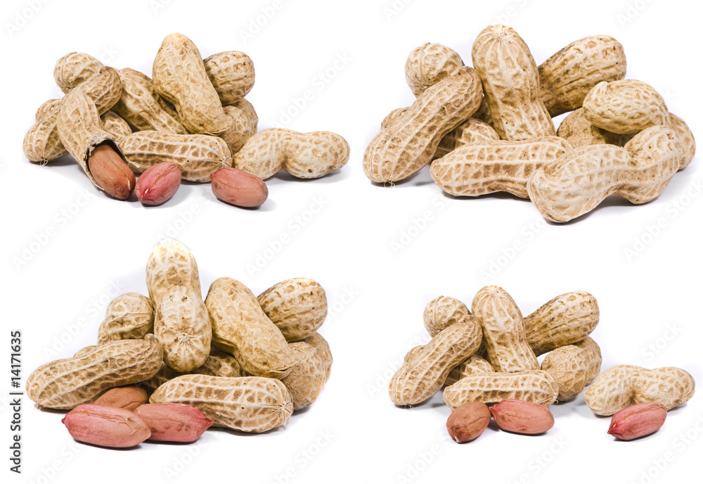 Peanuts macro shots, isolated on white Peanuts macro shots, isolated on white
