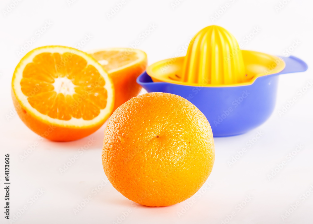 Orange juice, juicer and orange Orange juice, juicer and orange
