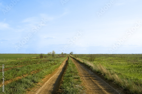 Desert road to horizon and deep blue sky © Aleksandr Kurganov