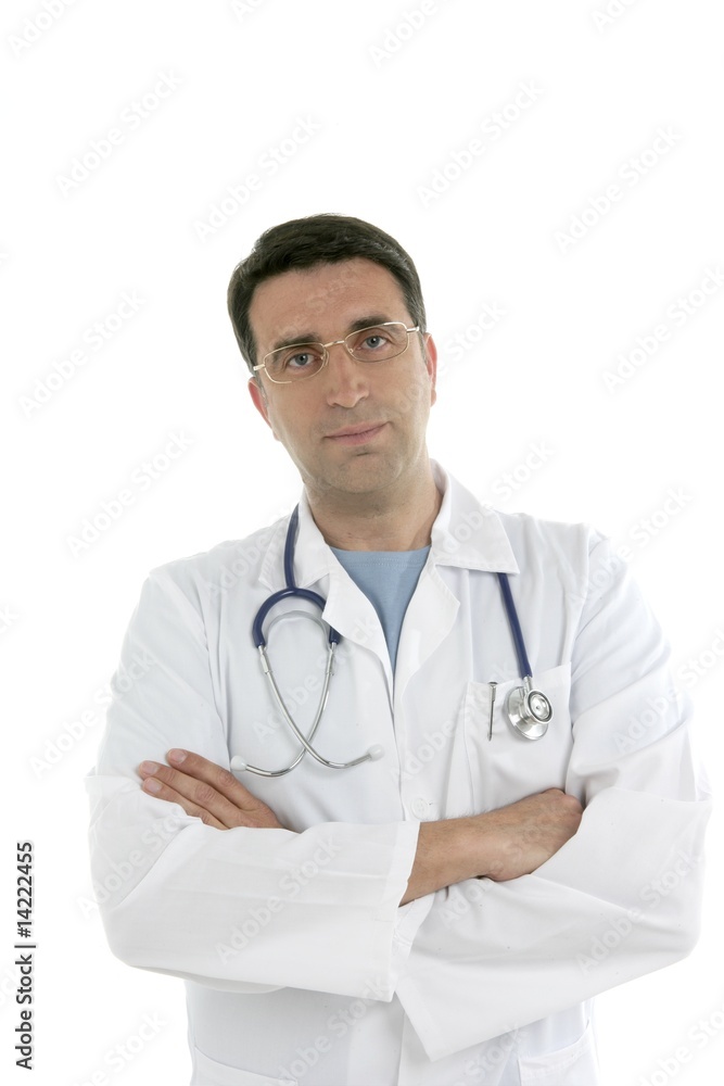 Young doctor with glasses isolated on white Young doctor with glasses isolated on white