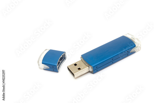 Blue usb stick storage device on white