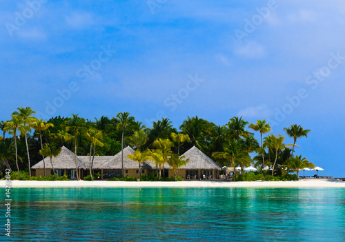 Water bungalows on a tropical island