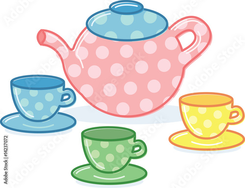 Cute classic style tea pot and cups illustration