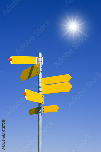 Wegweiser, blanko, Himmel, Sonne